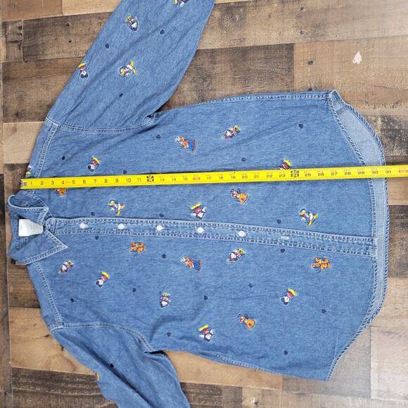 Disney Store Vintage Y2k Denim Mickey and Friends Shirt Womens Large Embroidered - Picture 13 of 14